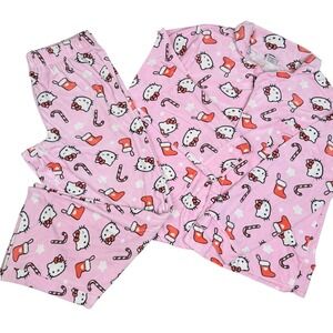 Hello Kitty Pajama Set Christmas Pink Plush Kawaii Coquette Sanrio Sleepwear XL‎